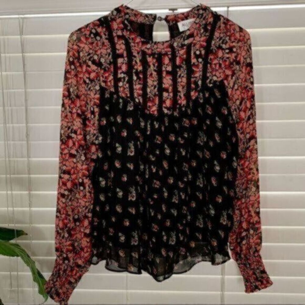 NWT Allison New York black & red floral print sheer blouse size small